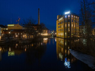 View of the city of Norrkoping at night, Sweden.