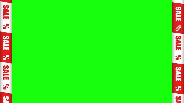 Sales promotion loyality programm with sale stripes on canvas. Video of shop sale rolling tapes on green screen borders. Vertical video format 