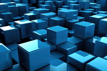 Abstract blue cubes background with some smooth lines Generative AI