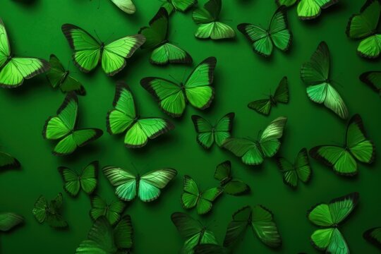 green butterflies on green background