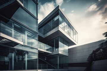 Fototapeta na wymiar modern skyscraper with a glass facade and multiple windows. Generative AI