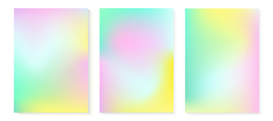 Y2k aesthetic hologram gradient vector background. Green pink yellow soft iridescent illustration. Pearlescent color vertical A4 poster. Trendy mesh texture backdrop. Feminine gentle unicorn card