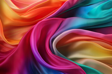 Fototapeta na wymiar Rainbow colored silk satin background. Generative Ai.