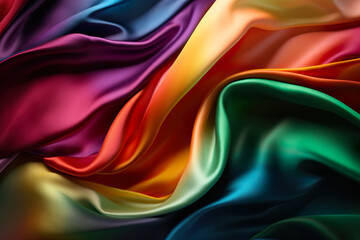 Rainbow colored silk satin background. Generative Ai.