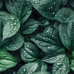 Seamless foliage with water drops tile 01
