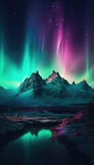 aurora borealis over a mountain range - Generative AI