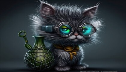 Mad Scientist Kitten with safety goggles