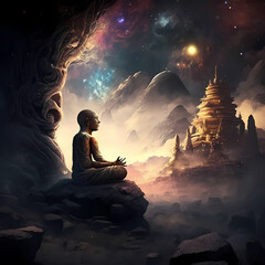 Budhha Meditation Universe. Generative AI