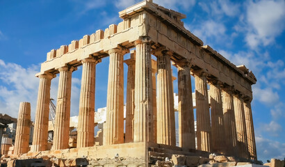Ancient temple Parthenon on the hill of the Acropolis Athens Greece dedicated to the goddess Athena