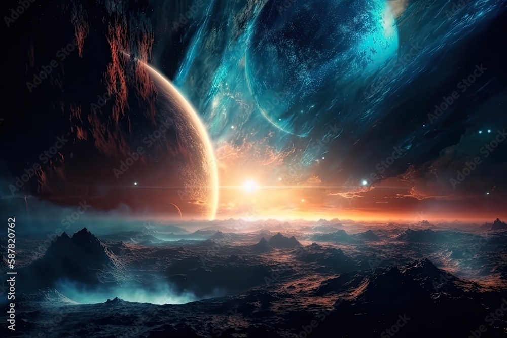 Canvas Prints cosmic space scene featuring planets and stars. generative ai