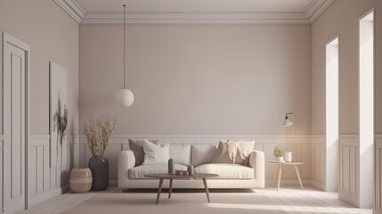Minimal living room interior, empty wall art