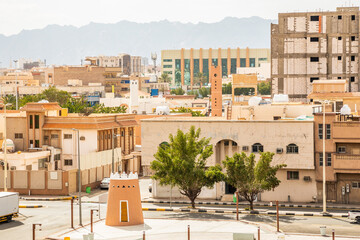 Arabian Aarif fortress towers and street of Hail, Saudi Arabia