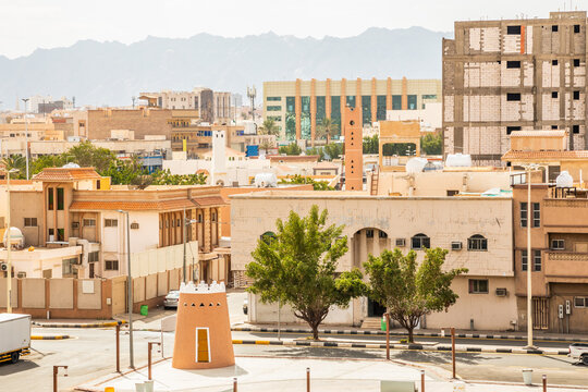 Arabian Aarif fortress towers and street of Hail, Saudi Arabia