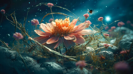 Fototapeta na wymiar Digital Manipulation in 'The Grass Withers, The Flower Fades Generative AI