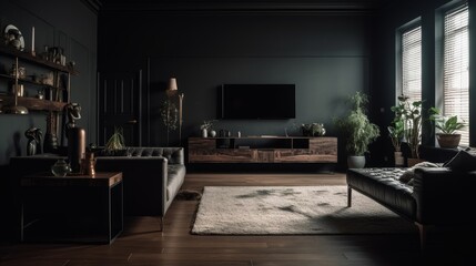Fototapeta premium Dark minimal living room interior