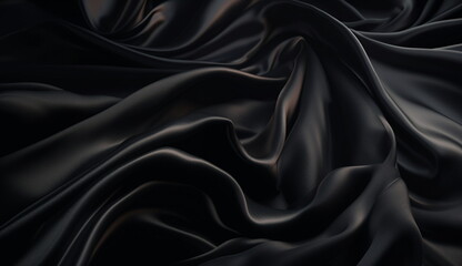 Obraz premium Glossy Black, silk satin background. Based on Generative Ai.