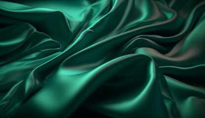 Fototapeta premium Emerald Green, Silk satin Background. Based on Generative Ai.