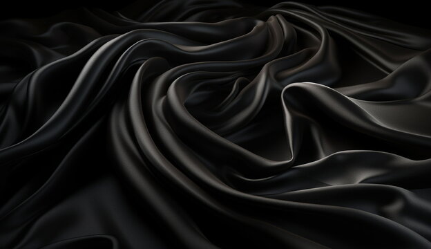 Glossy Black, silk satin background. Based on Generative Ai.