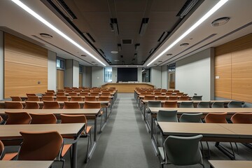 Classroom with Rows of Desks and Chair. Generative AI