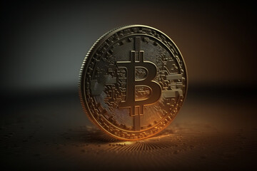 Cryptocurrency golden bitcoin coin logo. Crypto currency gold physical money concept idea. Blockchain digital cash finance. Ai generated