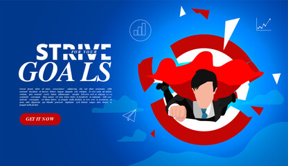 Super Businessman Flying High Sky Vector Illustration