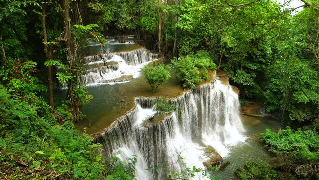 Fresh water falling at wild jungle waterfalls