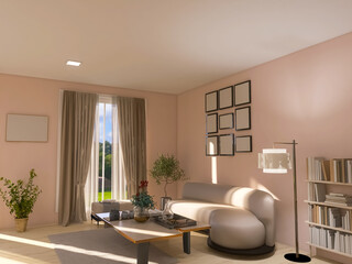 Living room interior, 3d render, 3d illustration