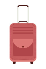 Travel suitcase on wheels with a pocket on a white background.