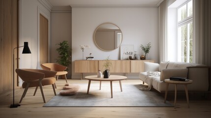 Minimal interior living room, scandinavian style