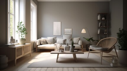 Naklejka na ściany i meble Minimal interior living room, scandinavian style
