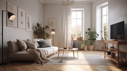 Fototapeta na wymiar Minimal interior living room, scandinavian style