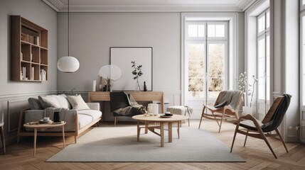 Naklejka na ściany i meble Minimal interior living room, scandinavian style