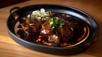 Philippine adobo is a traditional national Filipino dish using marinated meat usually chicken, beef or pork and seafood or vegetables, computer Generative AI stock illustration image