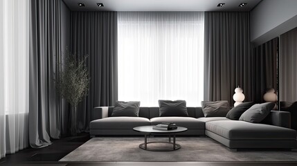 Gray Tone Interior Design in Modern Luxury Aesthetics Style Living Room - Generative AI	