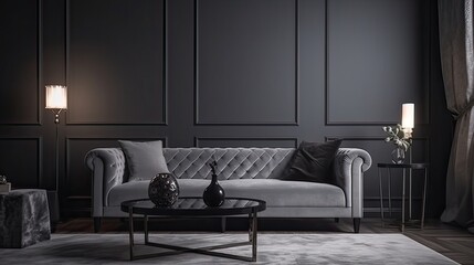 Modern Luxury Aesthetics Style Living Room in Gray Tone - Generative AI	
