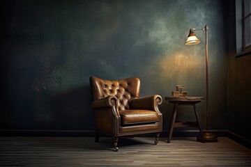 Deep Grey Interior with Vintage Armchair Centerpiece - Generative AI	