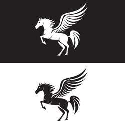 the pegasus logo or winged horse with a silhouette design is suitable for logos as well as for illustration