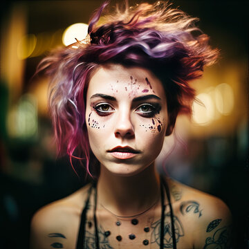 Postpunk Woman with Multicolored Haircut - generative ai