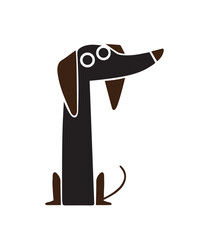 illustration of a cartoon character. funny dachshund is sitting. simple vector illustration. graphics animal, long dog. icon. cartoon