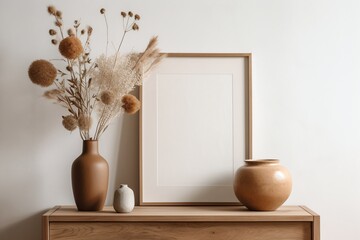Mindful Beige Cozy Interior with Earthy Tones photo frame generative ai
