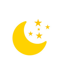Moon and stars flat design on white background.