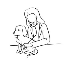 doodle style hand drawn, medicine, pet, animals, health care and people concept - happy veterinarian or doctor with golden retriever dog and clipboard at vet clinic