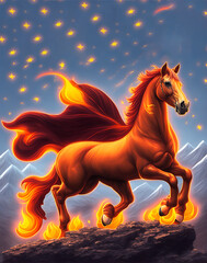Obraz na płótnie Canvas Generative AI - Majestic flaming horse with beautiful pose