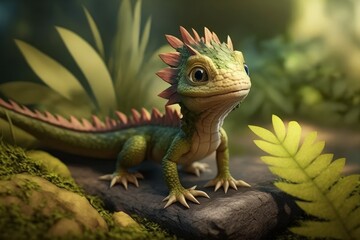 Cute adorable baby dragon, selective focus. AI generated, human enhanced