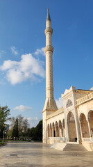 The minaret of the Sabanci Central Mosque at its northwest corner. 