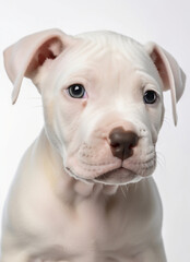 A cute white pitbull puppy.