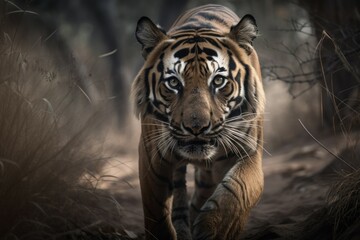 Fototapeta na wymiar Beautiful and dangerous tiger in nature. AI generated, human enhanced