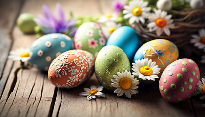 Obraz premium easter eggs and flowers
