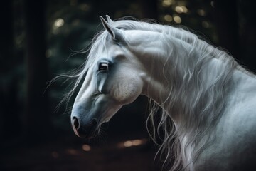 Fototapeta na wymiar majestic white horse standing in a serene forest. Generative AI