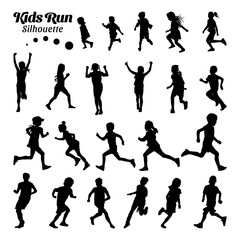 Set kids running silhouette vector illustration.